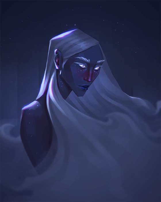 Semirealistic digital illustration of a storm goddess.