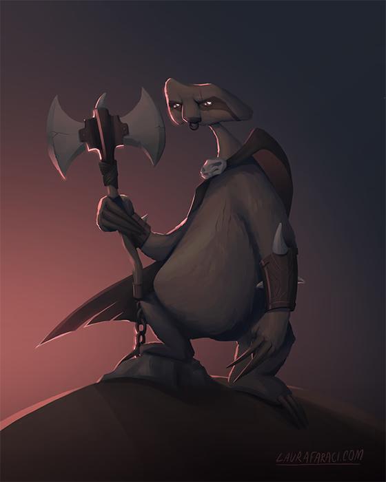 Grotesque illustration of a barbarian sloth.