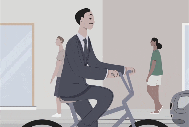 2D animation of a man biking in Milan.