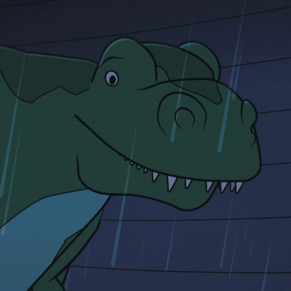 2D animation of a blushing dinosaur.