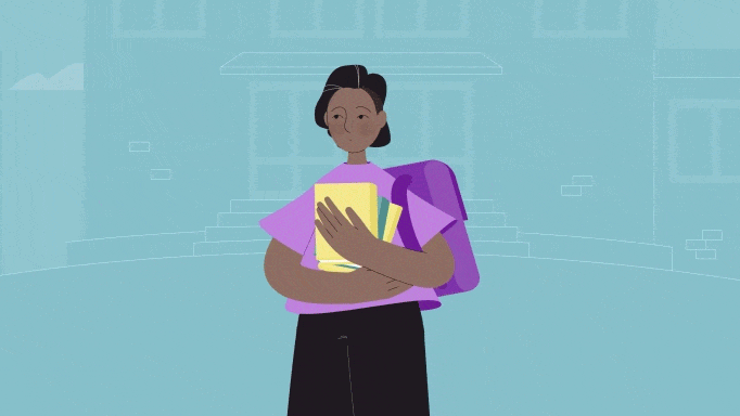 Snippet of animation featuring a character on a background transition.