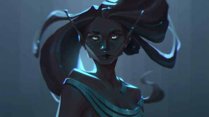Digital illustration of a dark mermaid.